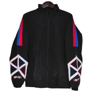 15. Raw Gear LA Men's Black Windbreaker Jacket Logo Sleeve Smocking Waist Large